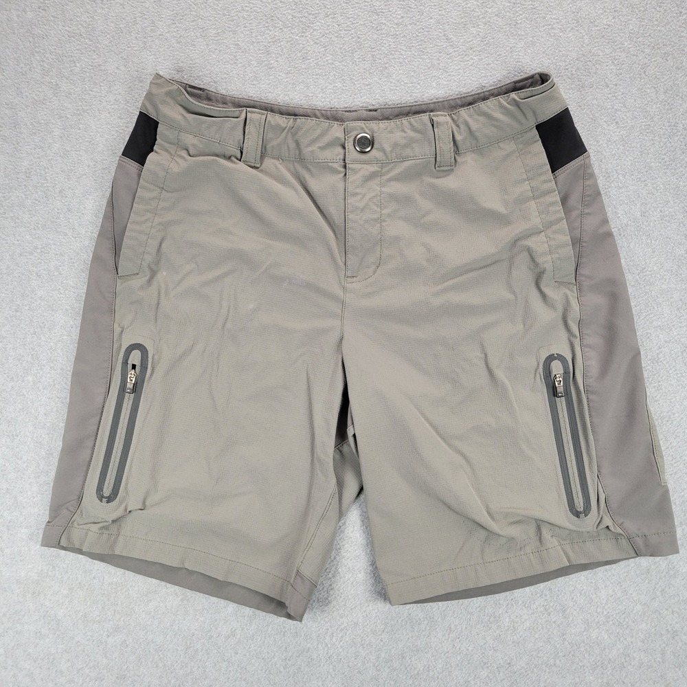 REI Hiking Shorts Womens 6 Gray Tan Stretch Zipper Pockets Technical Utility